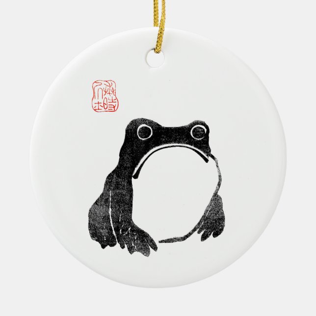 Japansk grumpy Frog Toad Oimponated Animal Funny Julgransprydnad Keramik (Framsidan)