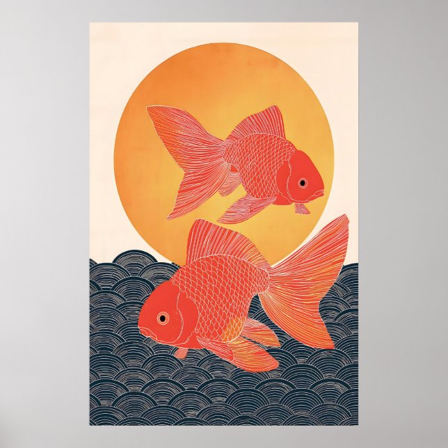 Japansk Guld fisk Konsttryck, Minimalistisk Koi Fi Poster (Framsidan)