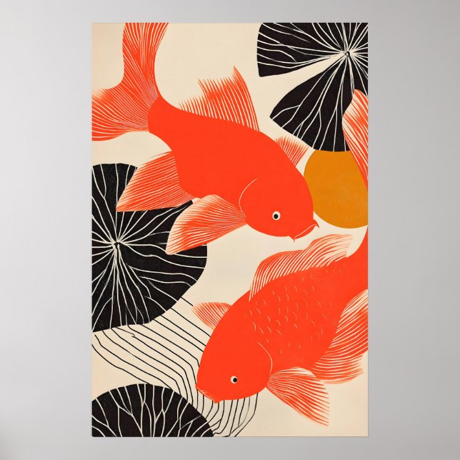 Japansk Guld fisk Konsttryck Modern Ukiyo-e Zen 1 Poster (Framsidan)