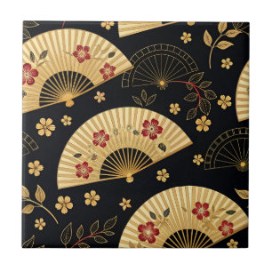 Japansk guldfläkt Sakura-mönster Kakelplatta