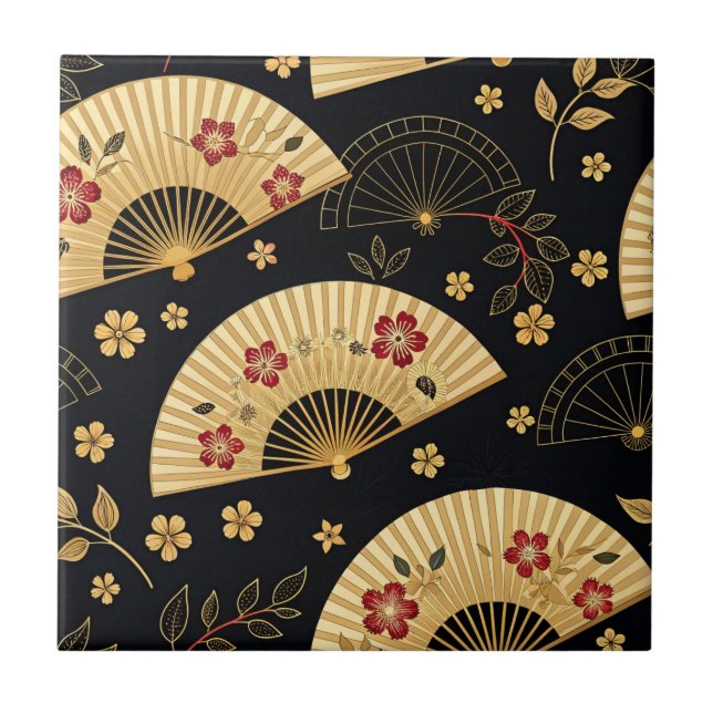 Japansk guldfläkt Sakura-mönster Kakelplatta (Framsidan)