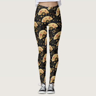 Japansk guldfläkt Sakura-mönster Leggings