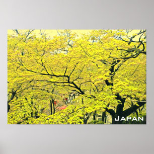 Japansk gult gingko träd reseutskrift poster