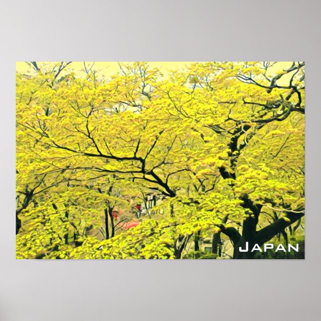 Japansk gult gingko träd reseutskrift poster (Framsidan)