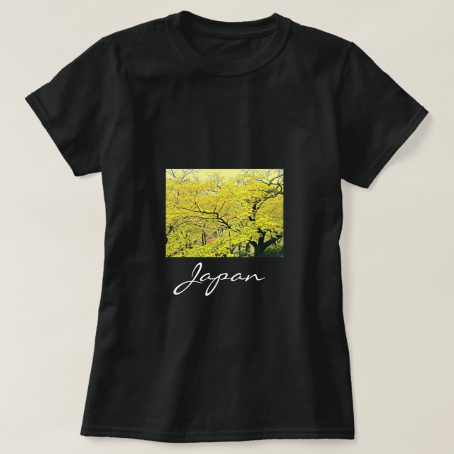 Japansk gult gingko träd reseutskrift t shirt (Design framsida)