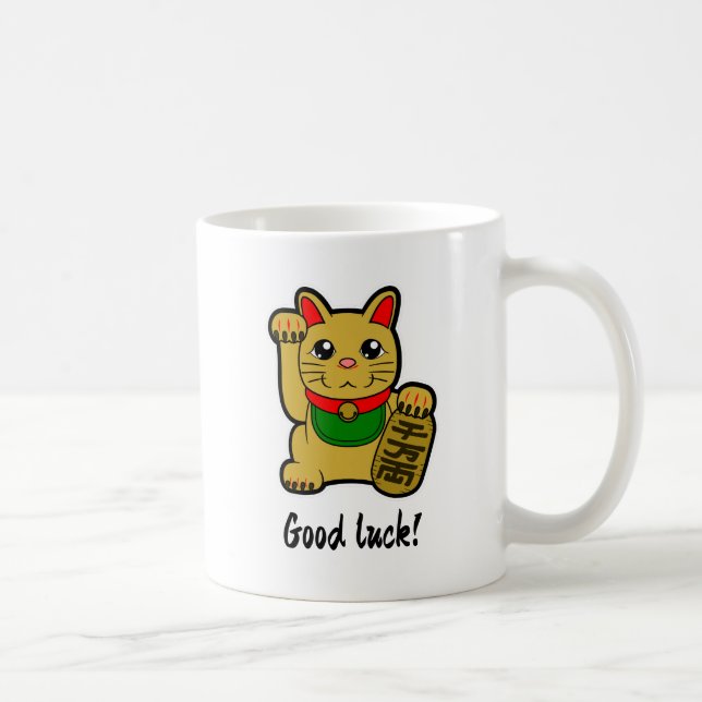 Japansk gyllene lycklig katt "Lycka till" Kaffemugg (Höger)