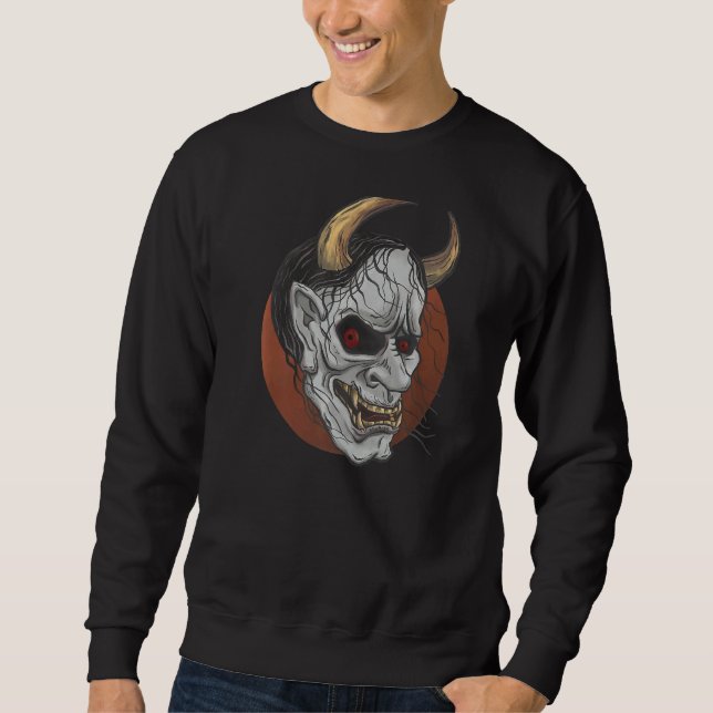 Japansk Hannya Mask Demon eller Oni Skull Aestheti Lång Ärmad Tröja (Framsida)