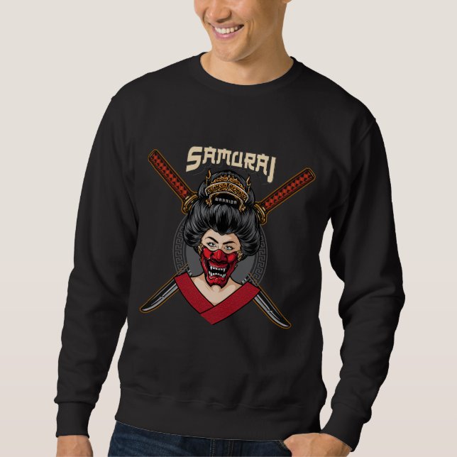 Japansk Hannya Mask Geisha Samurai Lång Ärmad Tröja (Framsida)