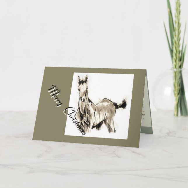 Japansk häst samurai art equestrian sumi helgkort (Framsida)