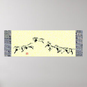 Japansk häst samurai art equestrian sumi poster
