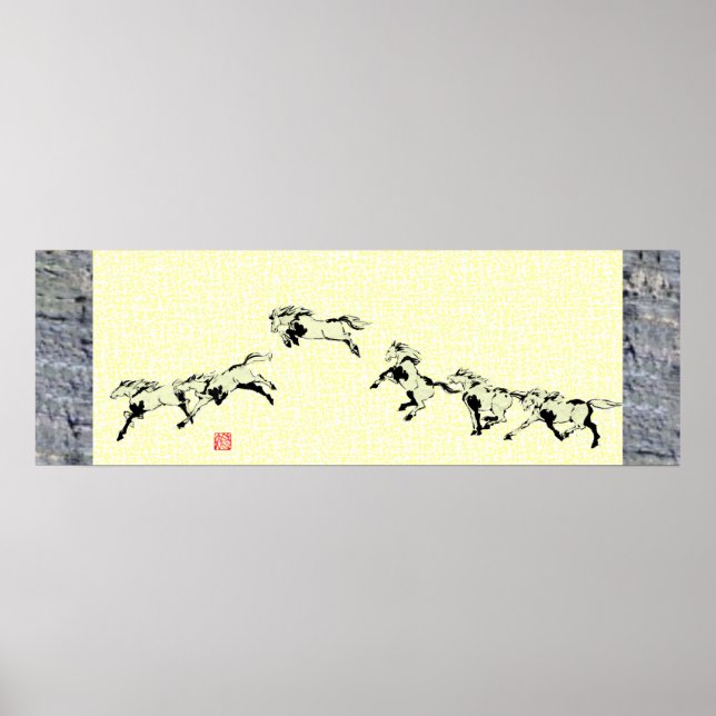 Japansk häst samurai art equestrian sumi poster (Framsidan)
