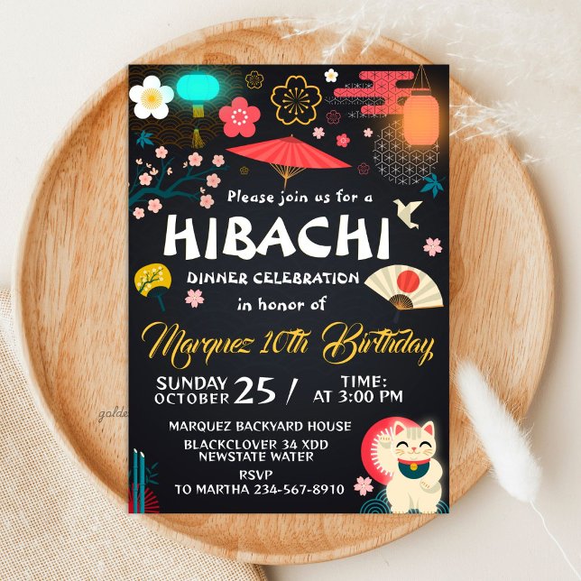 Japansk Hibachi Middag Födelsedag  Inbjudningar (Japanese Hibachi Dinner Birthday Invitation
)