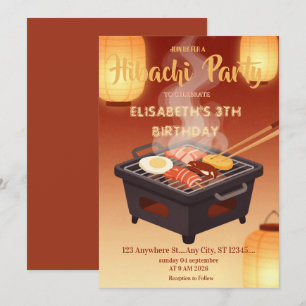 Japansk Hibachi Middagspartaj Födelsedagsinbjudan Inbjudningar