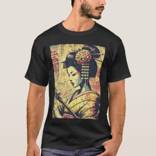 Japansk Hipster Geisha Katana Vintage Kvinnor Flic T Shirt