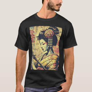 Japansk Hipster Geisha Katana Vintage Kvinnor Flic T Shirt