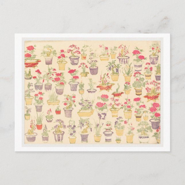 Japansk illustration av fläckiga växter/Bonsai Vykort (Framsida)