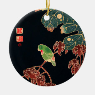 Japansk illustration av Paroquet Colorful Bird Julgransprydnad Keramik