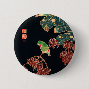 Japansk illustration av Paroquet Colorful Bird Knapp