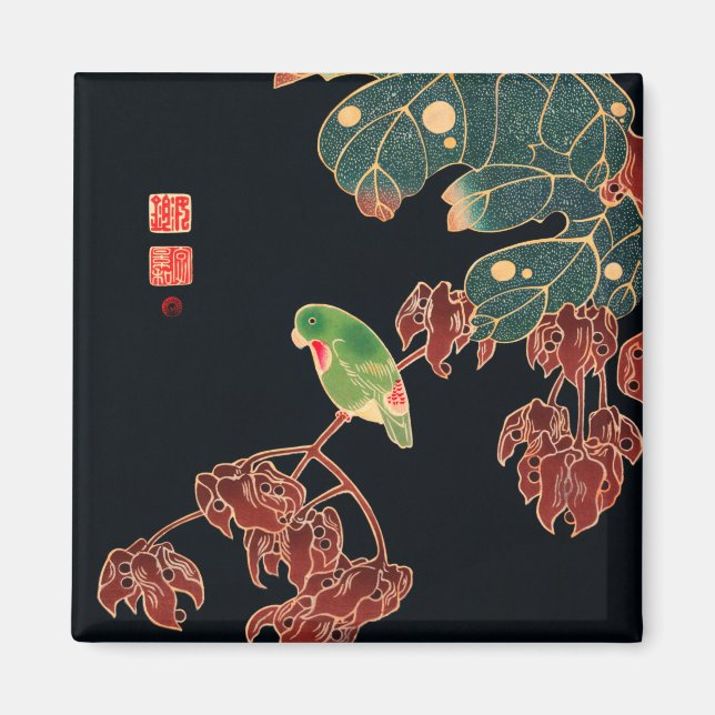 Japansk illustration av Paroquet Colorful Bird Magnet (Framsidan)