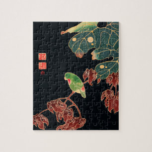 Japansk illustration av Paroquet Colorful Bird Pussel