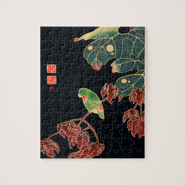 Japansk illustration av Paroquet Colorful Bird Pussel (Vertikal)