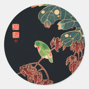 Japansk illustration av Paroquet Colorful Bird Runt Klistermärke
