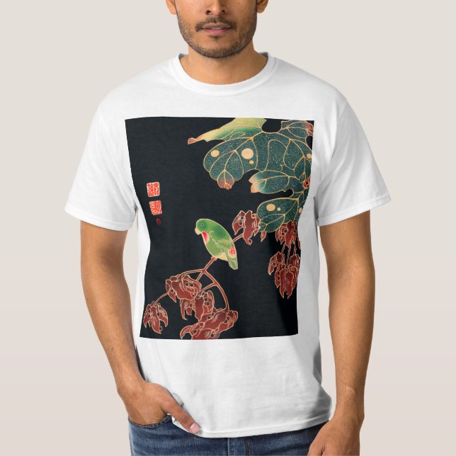 Japansk illustration av Paroquet Colorful Bird T Shirt (Framsida)