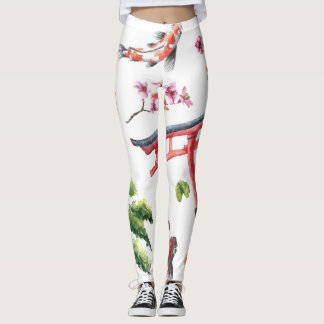 Japansk Inslag, vattenfärg Sömlös Struktur Leggings