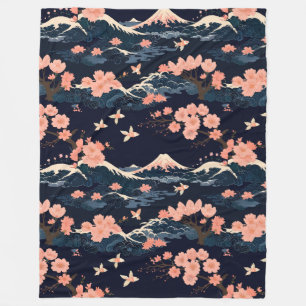 Japansk-inspererad Sakura Körsbärsblomma Fleecefilt