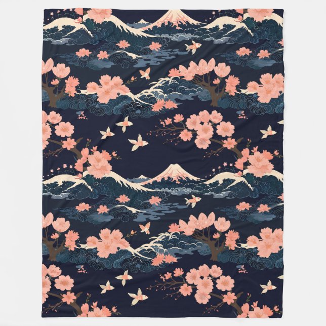 Japansk-inspererad Sakura Körsbärsblomma  Fleecefilt (Framsidan)