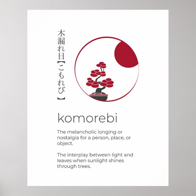 Japansk inspirationell Ord, Komorebi Wall Art Poster (Framsidan)