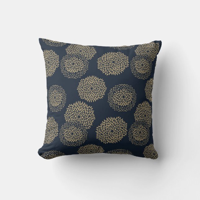 Japansk inspirerad mönster indigo och tan design 6 kudde (Framsida)