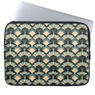 Japansk inspirerad Teal & Beige Fläkt Laptop Fodral