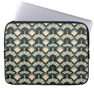 Japansk inspirerad Teal & Beige Fläkt Laptop Fodral