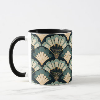 Japansk inspirerad Teal & Beige Fläkt Mugg