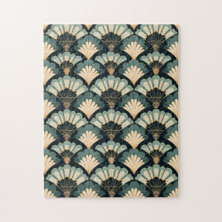Japansk inspirerad Teal & Beige Fläkt Pussel
