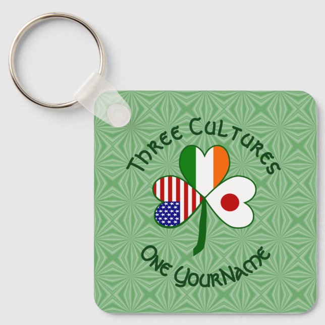 Japansk irländsk amerikansk Flaggor Shamrock Ditt  Nyckelring (Framsida)