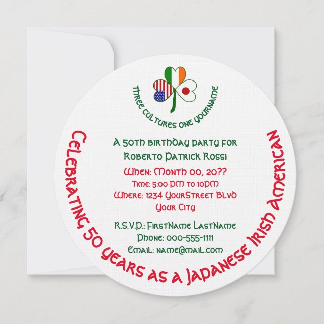 Japansk irländsk amerikansk Shamrock födelsedag Inbjudningar (Framsida)