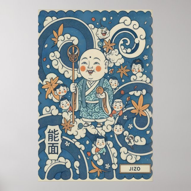 Japansk Jizo-väggkonst Kraftiga linjer och lekfull Poster (Framsidan)