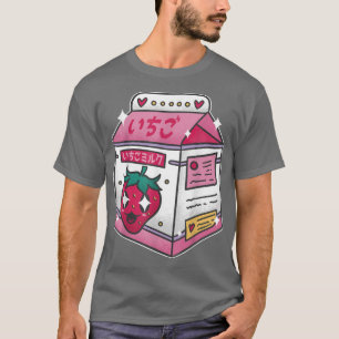 Japansk jordgubbe Mjölk Drink Kawaii Manga Anime T Shirt