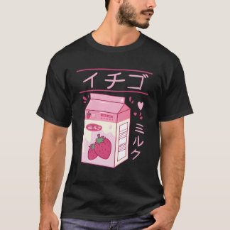 Japansk jordgubberry Mjölk Drink Kawaii Kanji Vapo T Shirt