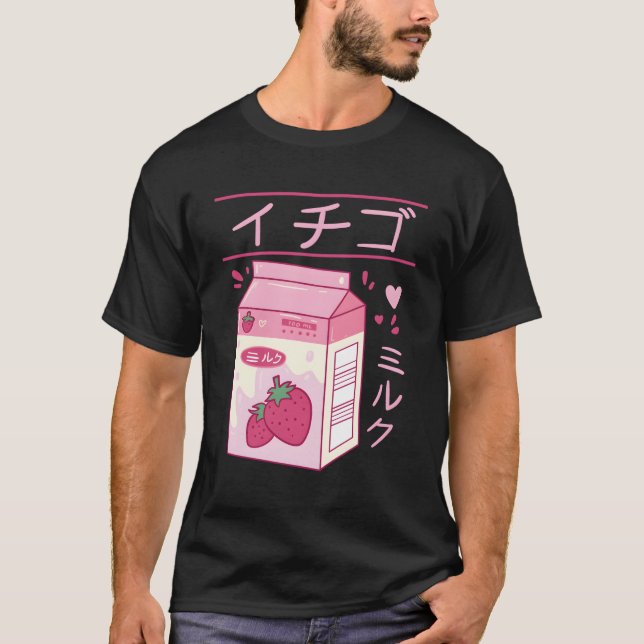 Japansk jordgubberry Mjölk Drink Kawaii Kanji Vapo T Shirt (Framsida)