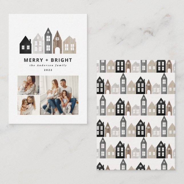 Japansk jul Nordiska hus 3 foto chic Anteckningskort (Fram/baksida)