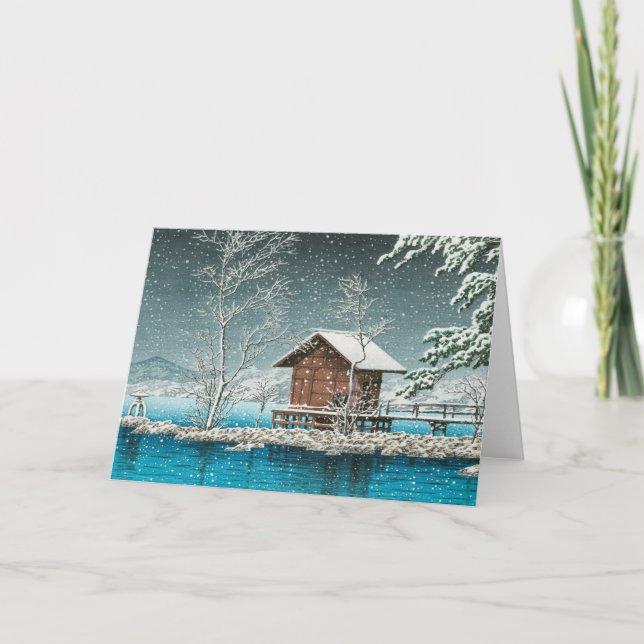 Japansk jul Snö Helgkort (Framsida)