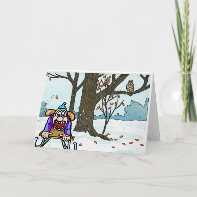 Japansk jul Snö Sled & Birds Helgkort (Framsida)