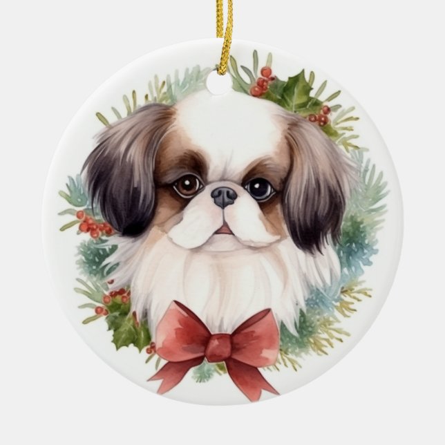 Japansk julfransfransfrisk Valp Julgransprydnad Keramik (Framsidan)