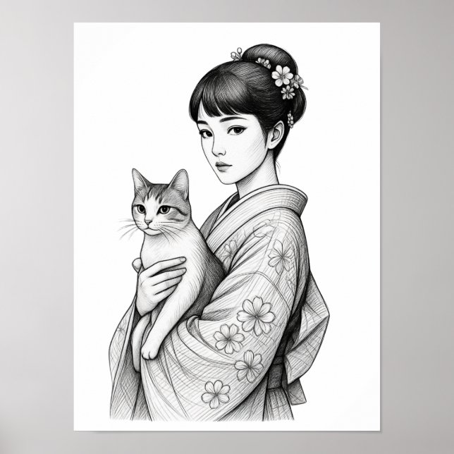 Japansk jungfru och hennes katt poster (Framsidan)