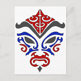 Japansk Kabuki Mask Tribal Red Blue Makeup Vykort