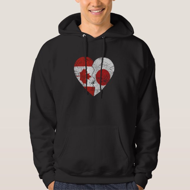 Japansk kanadensisk Flaggor Heart Canada Roots V Hoodie (Framsida)