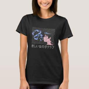Japansk Kanji estetisk kvinna som röker ledsen e f T Shirt